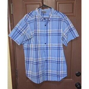 Columbia Men's Blue Gingham Pattern  S/S Shirt Regular Fit Size XL